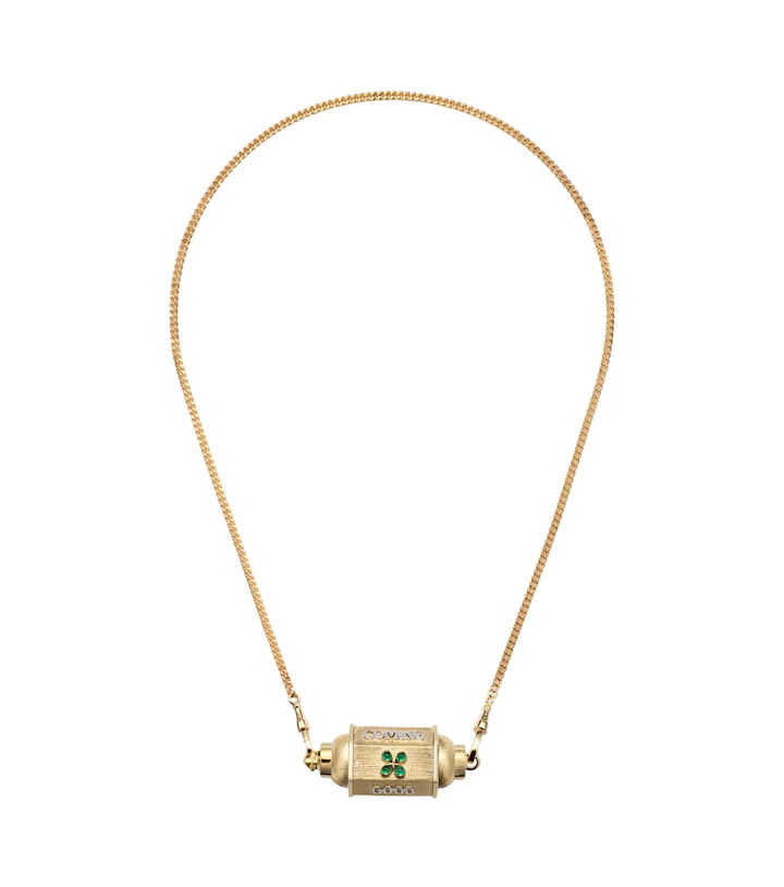 Photo: Marie Lichtenberg Good Things 18kt gold locket necklace with emeralds