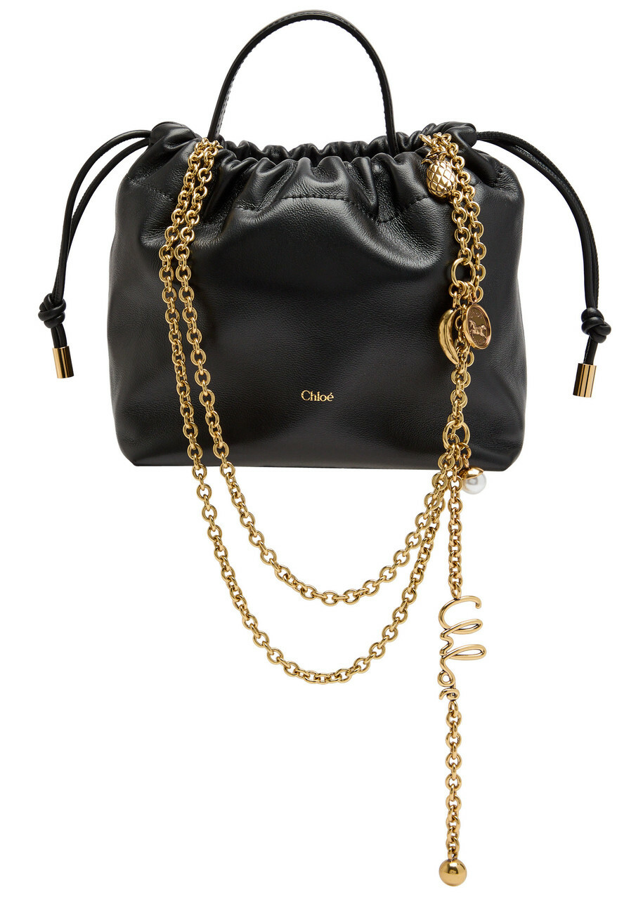 Chloe Icon Charm-embellished Drawstring Leather Pouch - Black - One Size