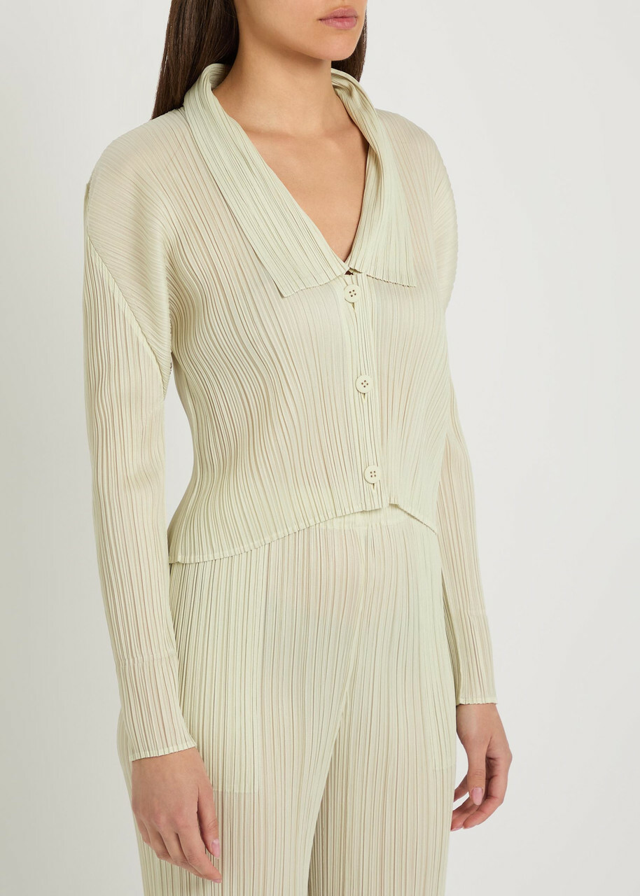 Pleats Please Issey Miyake Pleated Woven Cardigan Ivory