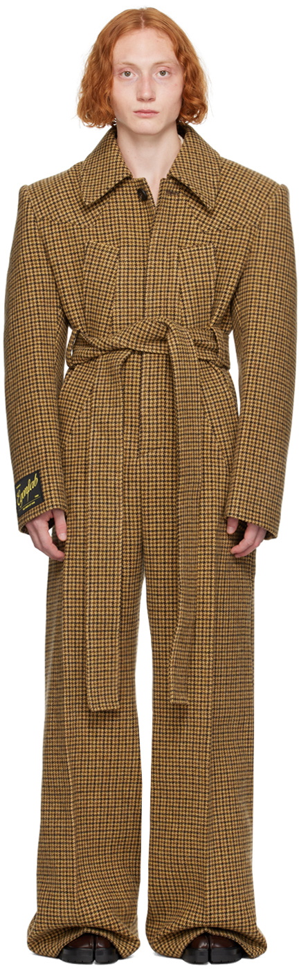 Goosudu OL Houndstooth Lantern Sleeve Belted Jumpsuit