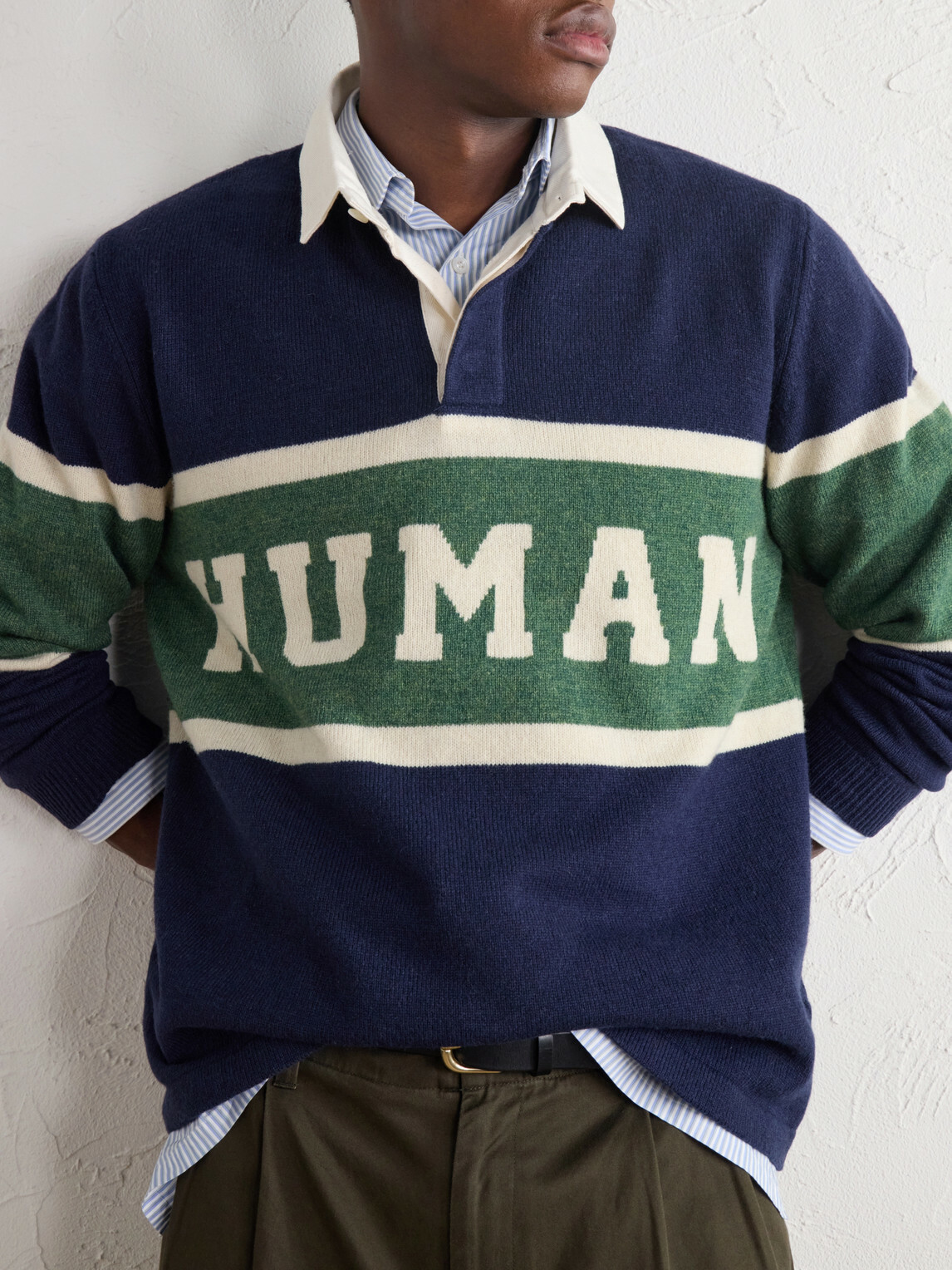 Human Made - Logo-Intarsia Wool-Blend Polo Sweater - Blue