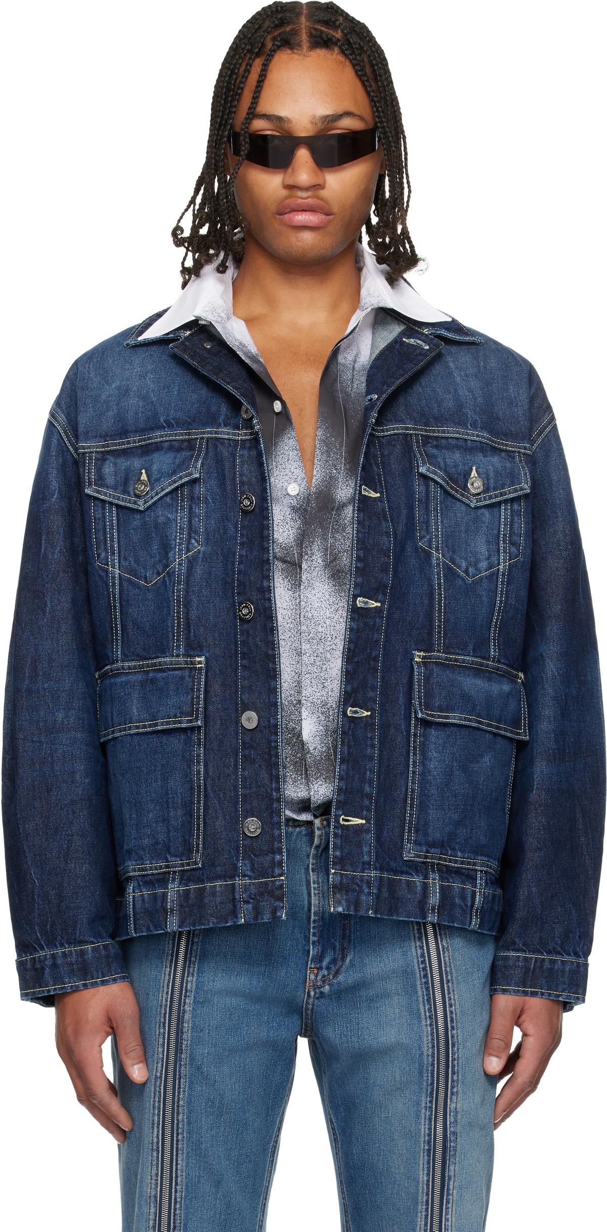 Jean Paul Gaultier Blue Cutout Denim Jacket Jean Paul Gaultier