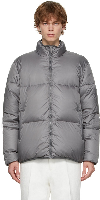 Photo: Thom Browne Reversible Grey Funnel Neck Down Jacket