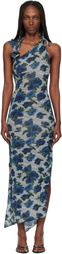 Coperni Navy Flower Midi Dress