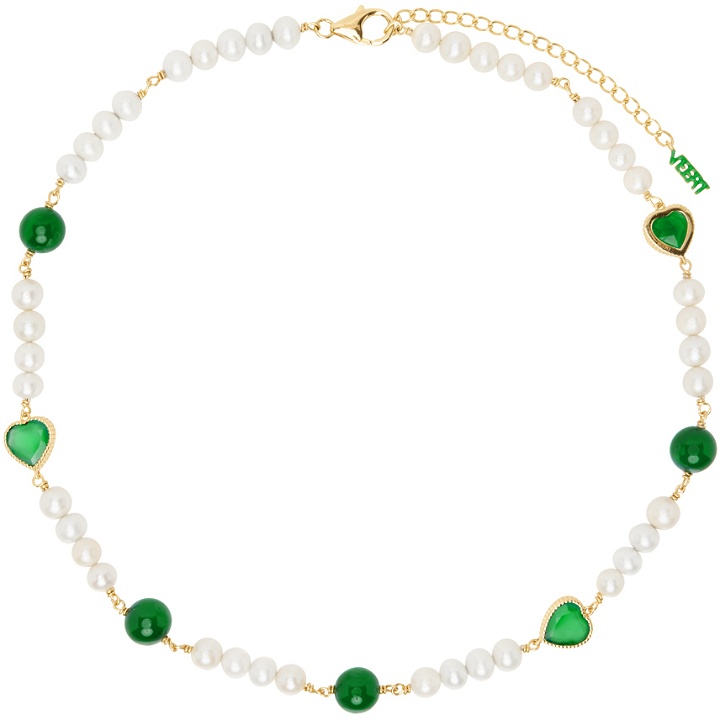 Photo: VEERT White & Gold 'Green Onyx Freshwater Pearl' Necklace