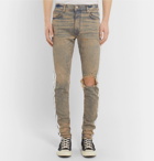 AMIRI - Track Stack Skinny-Fit Striped Distressed Stretch-Denim Jeans - Men - Blue