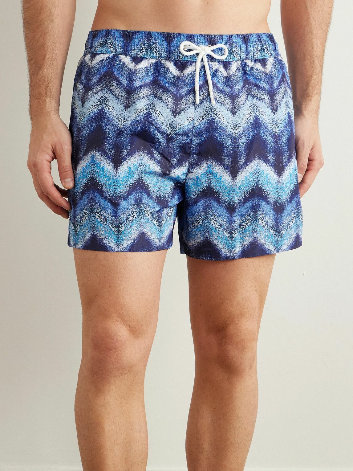 Missoni - Straight-Leg Mid-Length Striped Swim Shorts - Blue