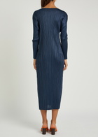 Pleats Please Issey Miyake Pleated Woven Midi Dress Navy