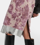 Dries Van Noten Leather-trimmed velvet pencil skirt