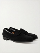 GEORGE CLEVERLEY - Bradley III Leather-Trimmed Pebble-Grain Suede Penny Loafers - Black