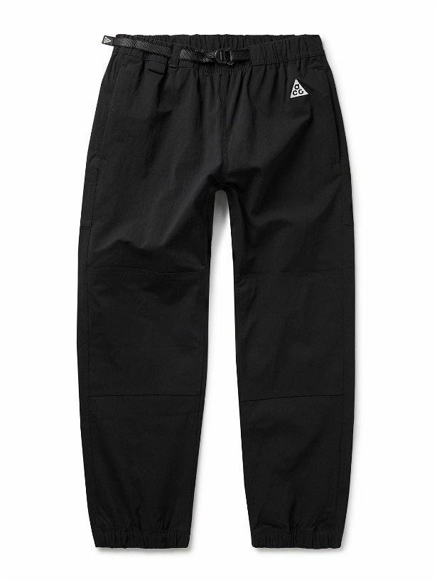 Photo: Nike - ACG Tapered Logo-Embroidered Belted Shell Trousers - Black