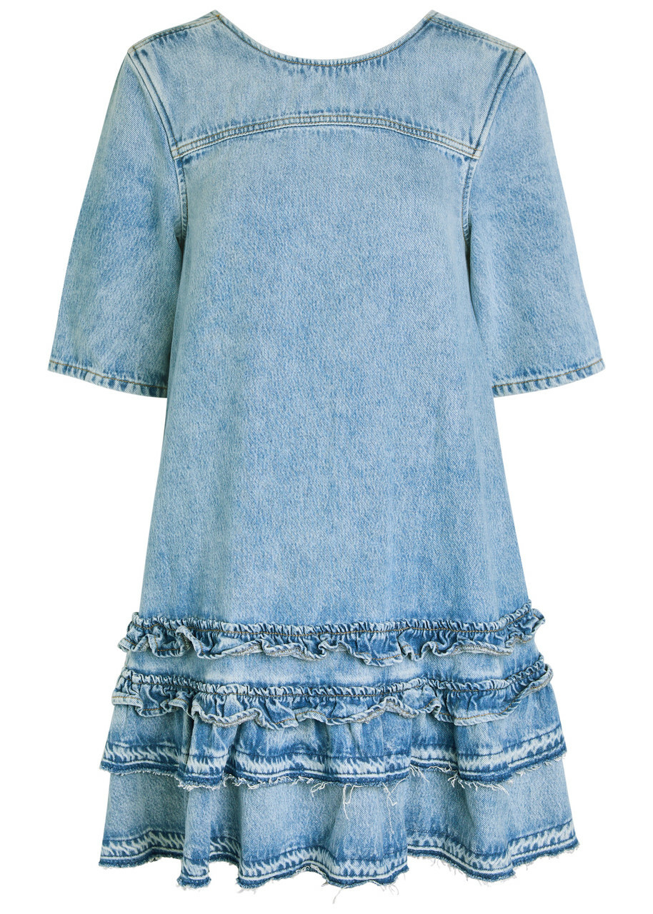 ganni blue tiered dress FARM Rio Floral Glam Blue Mini Dress | Print/Blue | Size M main image 0