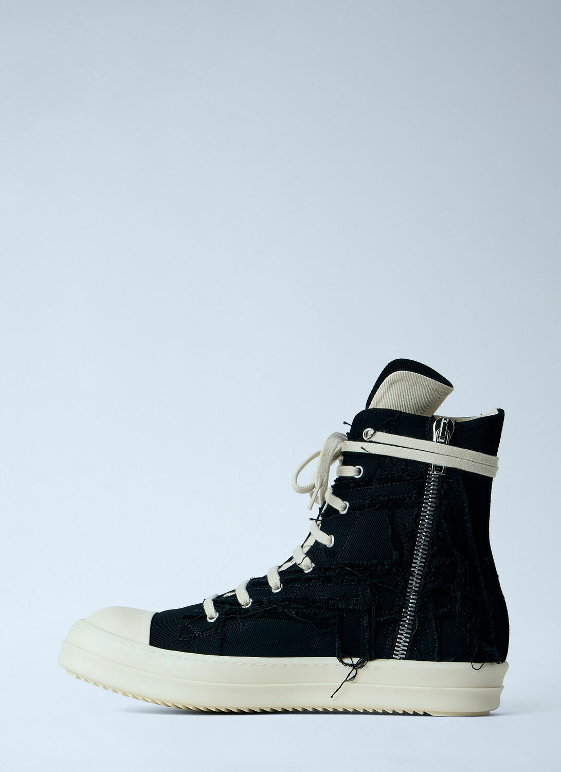 Rick Owens DRKSHDW Frayed Denim High-Top Sneakers