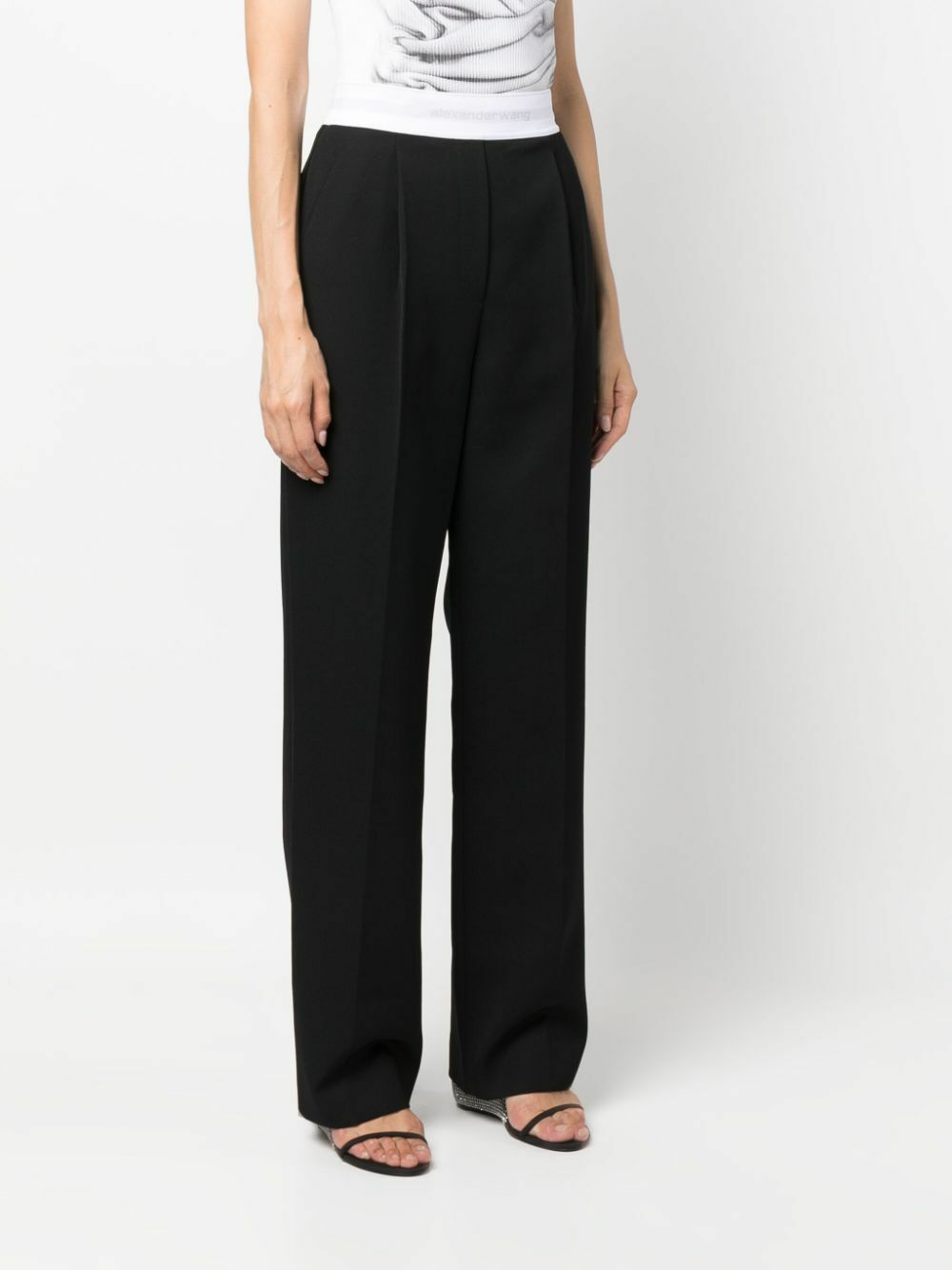 Alexander Wang Black Logo-Waistband Wool Trousers