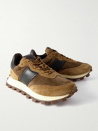 Tod's - 1T Leather-Trimmed Suede Sneakers - Brown