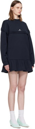SHUSHU/TONG Navy Raw-Edge Wave Collar Tuck Detail Sweatshirt Minidress