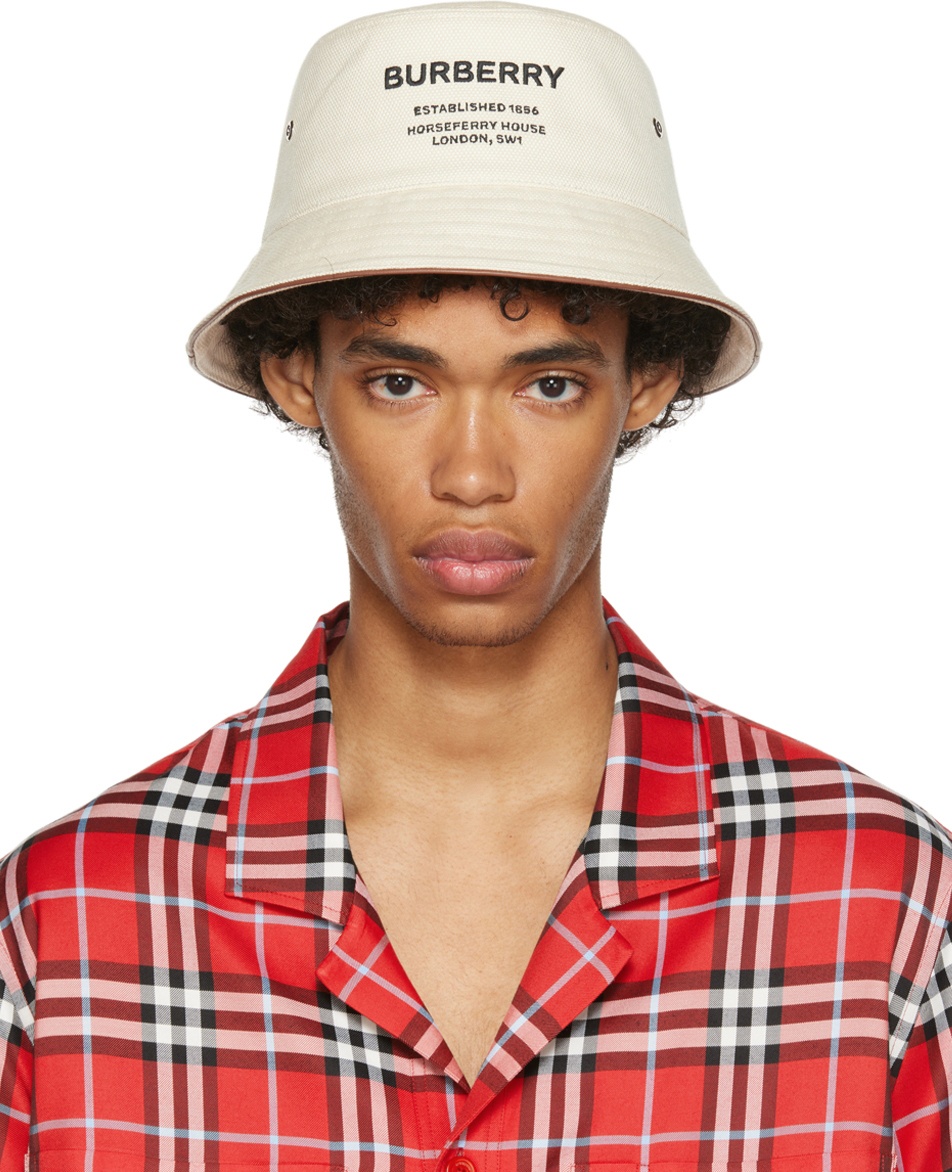 Burberry Off-White Horseferry Motif Bucket Hat Burberry