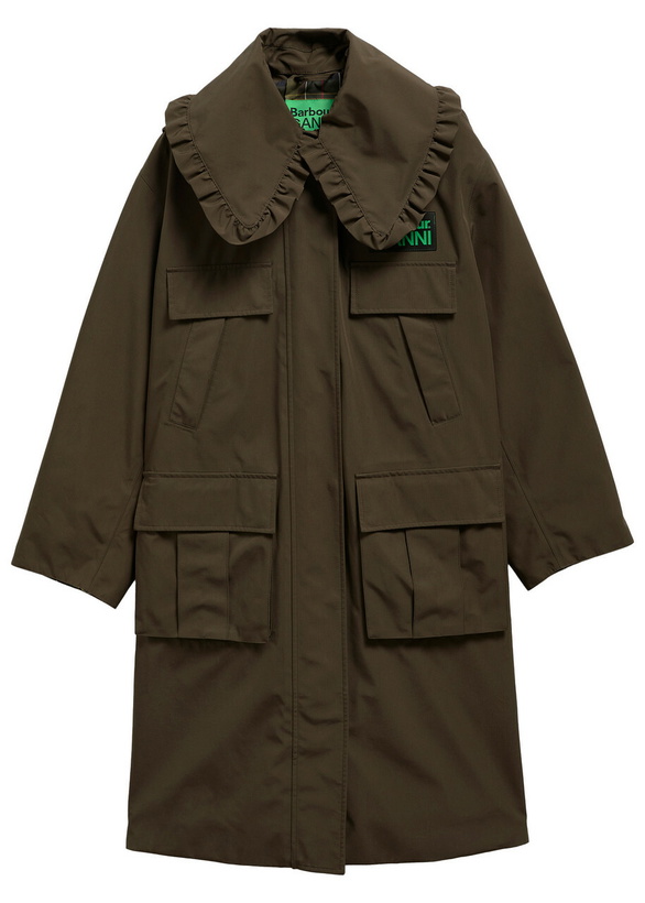 Photo: Barbour X Ganni Waterproof Hooded Shell Parka Coat Khaki