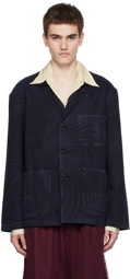 Dries Van Noten Navy Printed Blazer