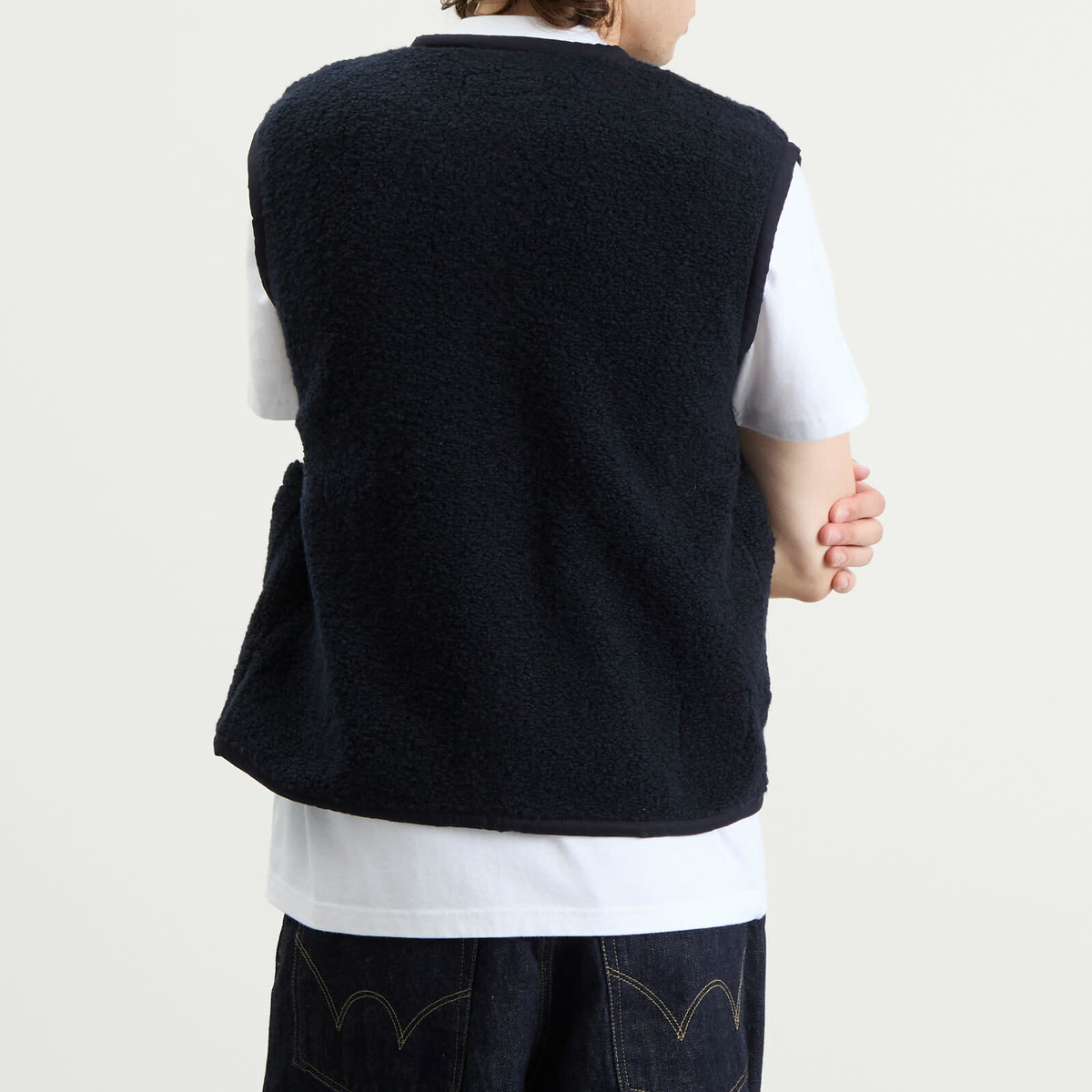 Universal Works Men's Alvar Fleece Lancaster Gilet in Navy