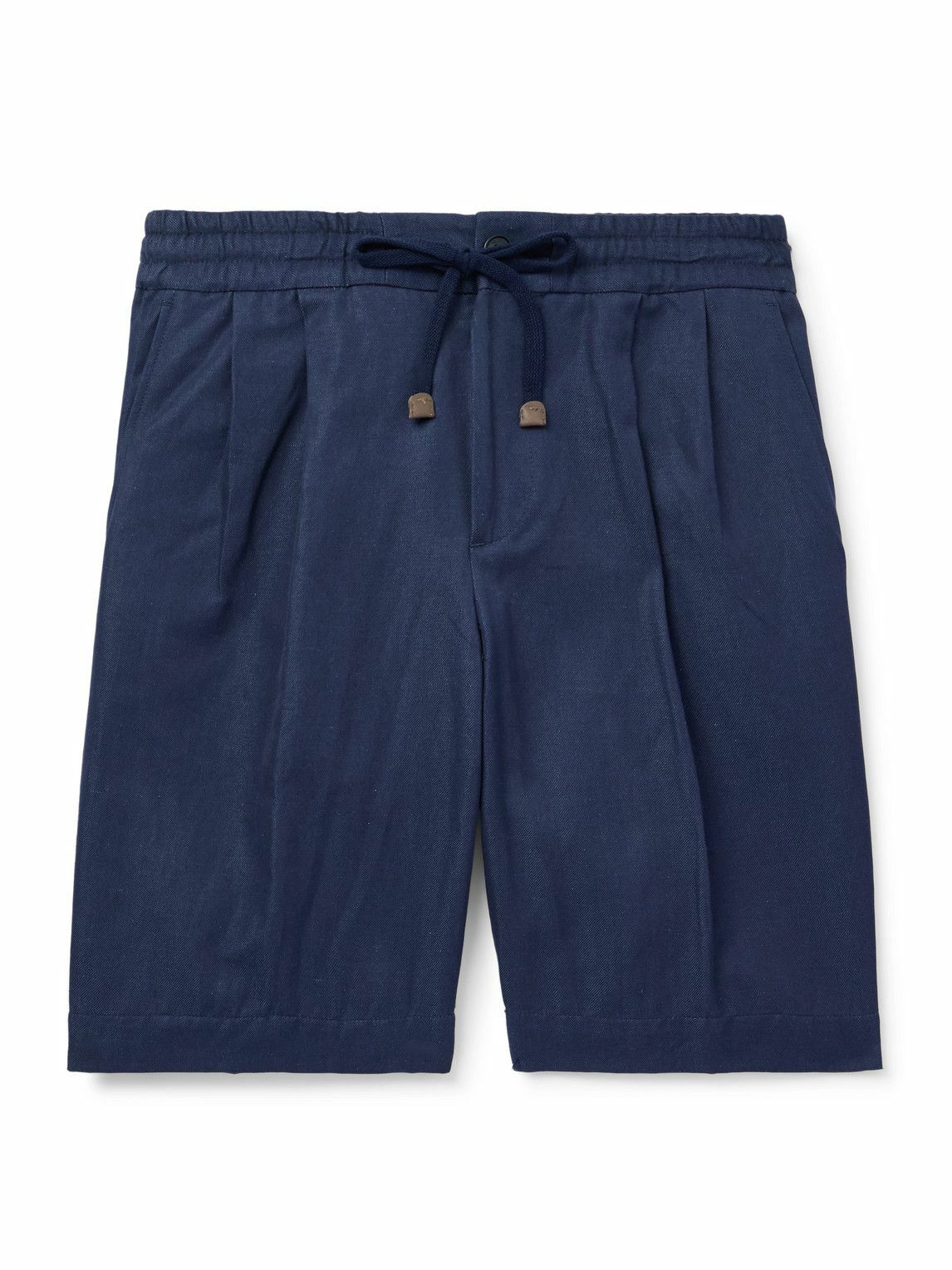 Incotex - Venezia 1951 Straight-Leg Cotton and Linen-Blend Twill Drawstring Bermuda Shorts - Blue