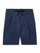 Incotex - Venezia 1951 Straight-Leg Cotton and Linen-Blend Twill Drawstring Bermuda Shorts - Blue