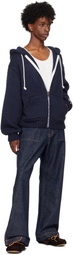 RICE NINE TEN Navy Hand Knitted Zip Hoodie