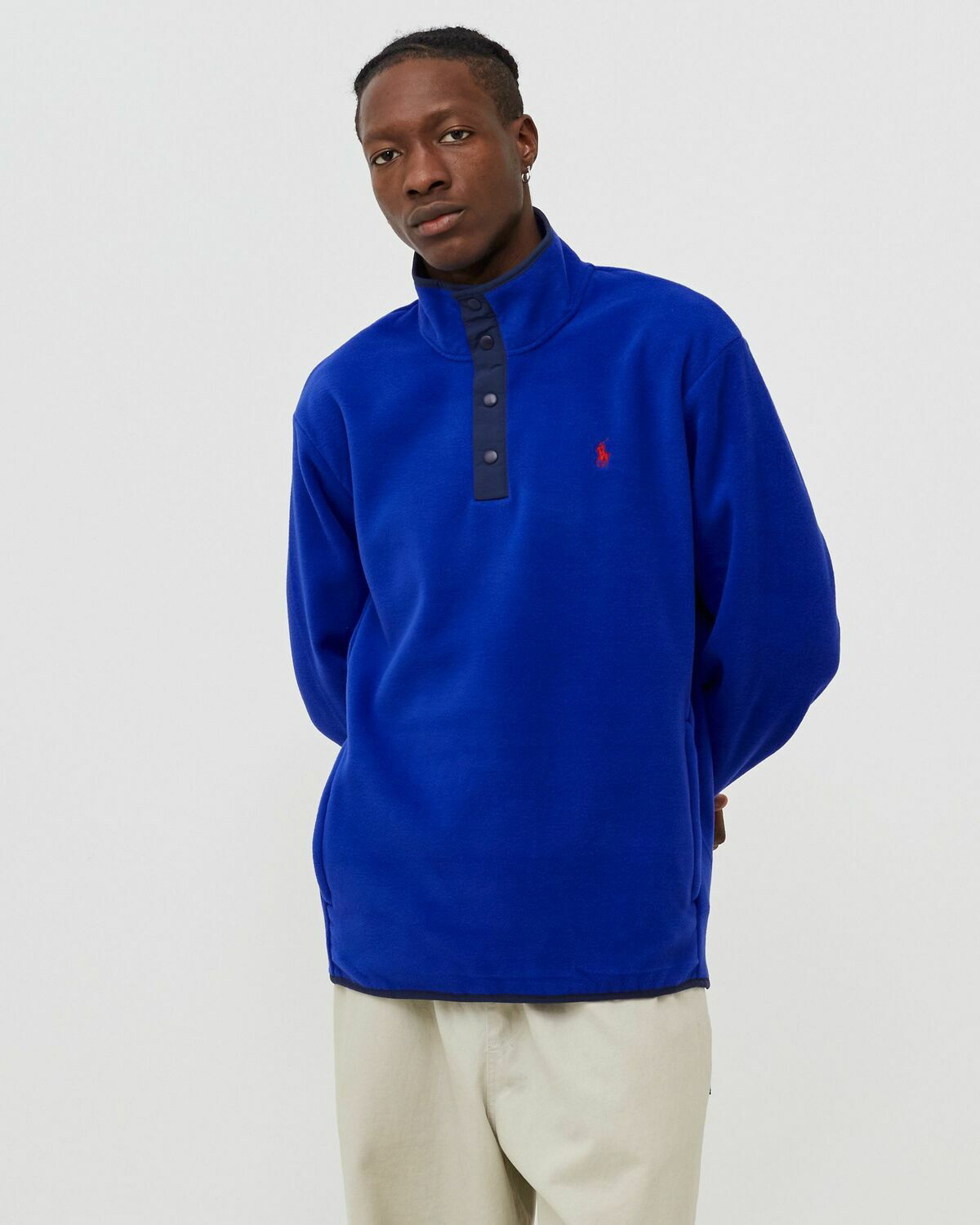 Polo Ralph Lauren Lsmockm1 Long Sleeve Pullover Blue Half Zips