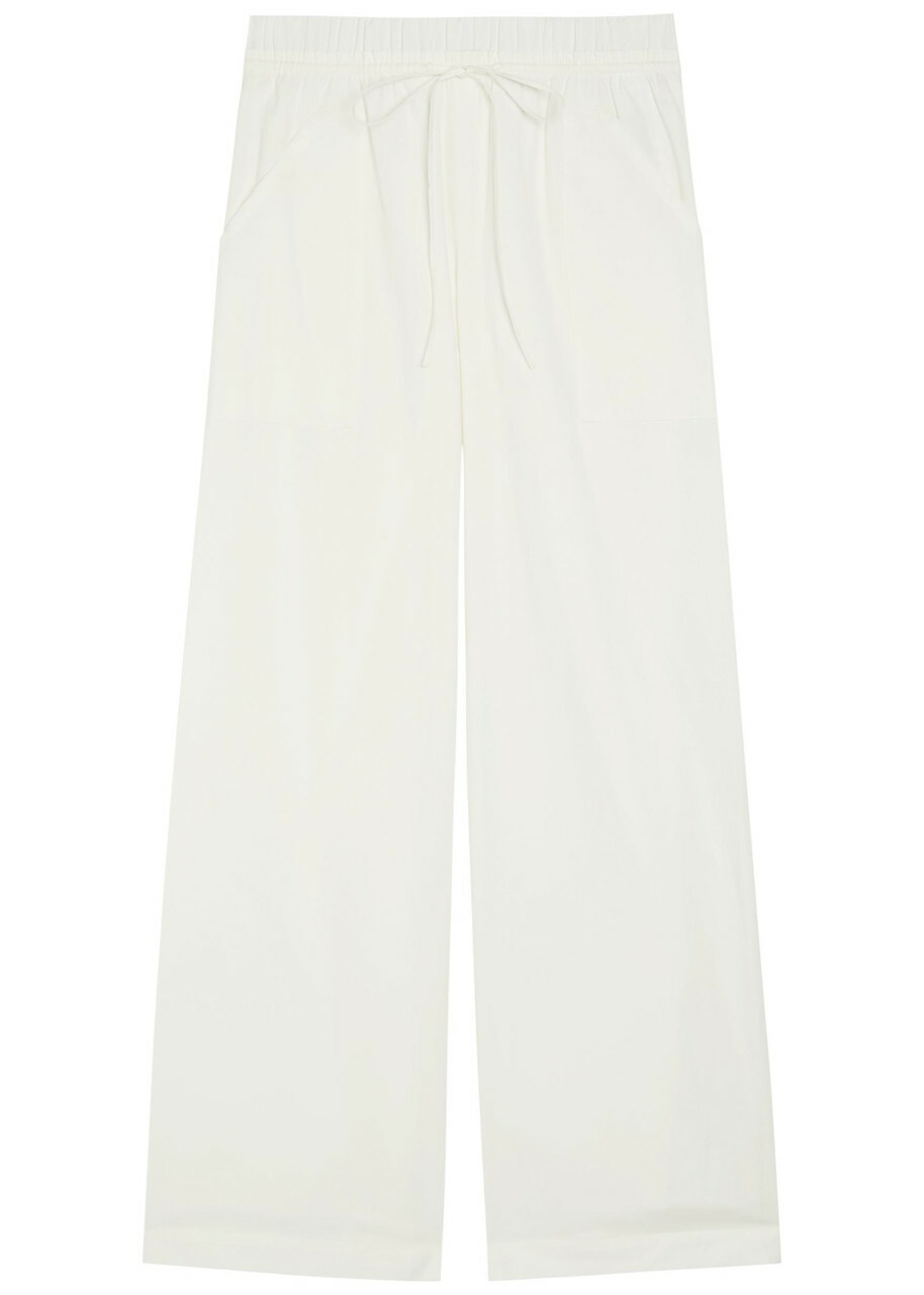 Vince Double-waist Drawstring Wide-leg Cotton Trousers Off White