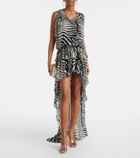 Blumarine Zebra-print asymmetric chiffon minidress