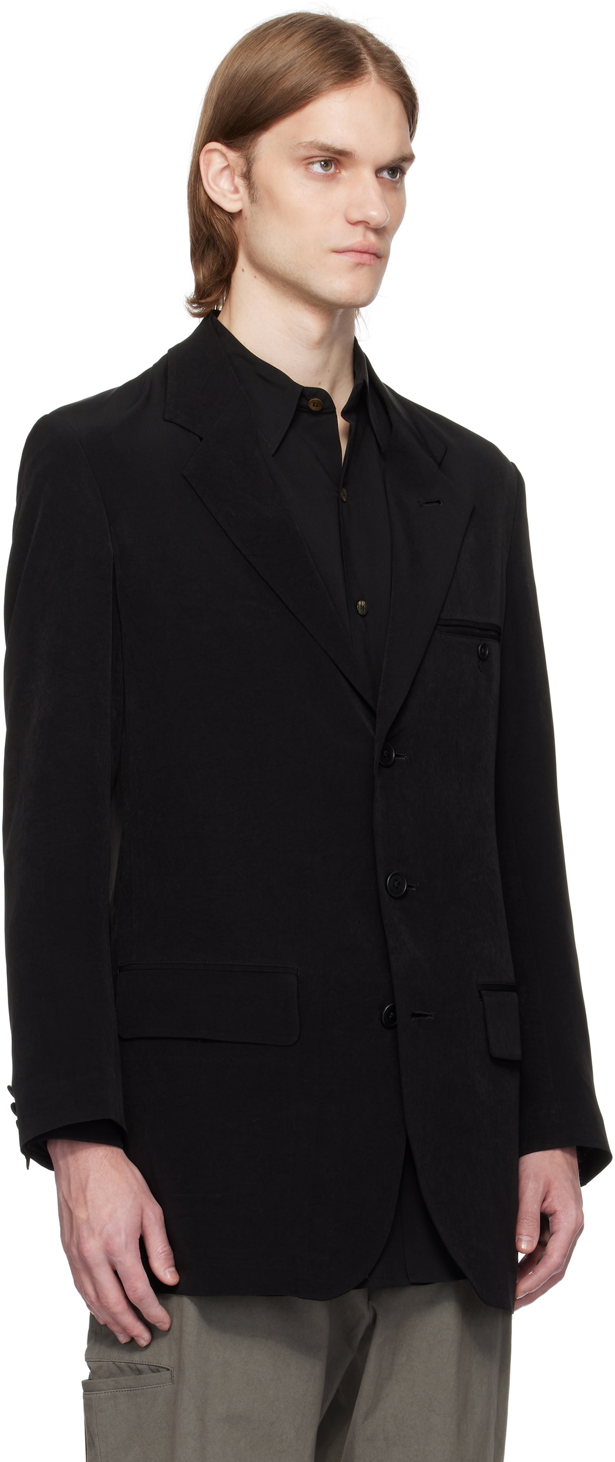 Y's For Men Black Right Double Rimmed Pocket Blazer
