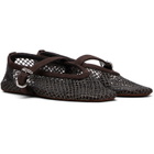 ALAÏA Brown Strass Fishnet Ballerina Flats