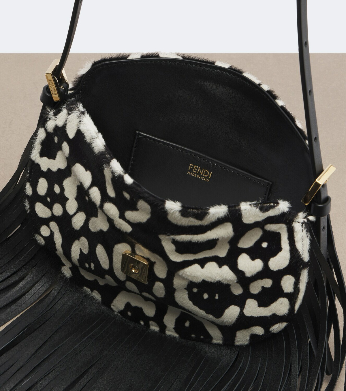 Fendi Croissant fringed calf hair shoulder bag
