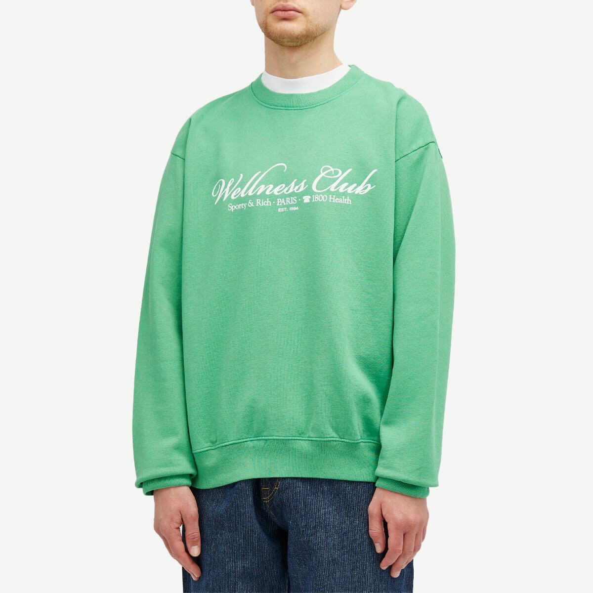 Sporty&Rich｜ (1800 Health Crewneck - Verde/White (WS067 Sporty & Rich Men's 1800 Health Sweatshirt in Verde/White