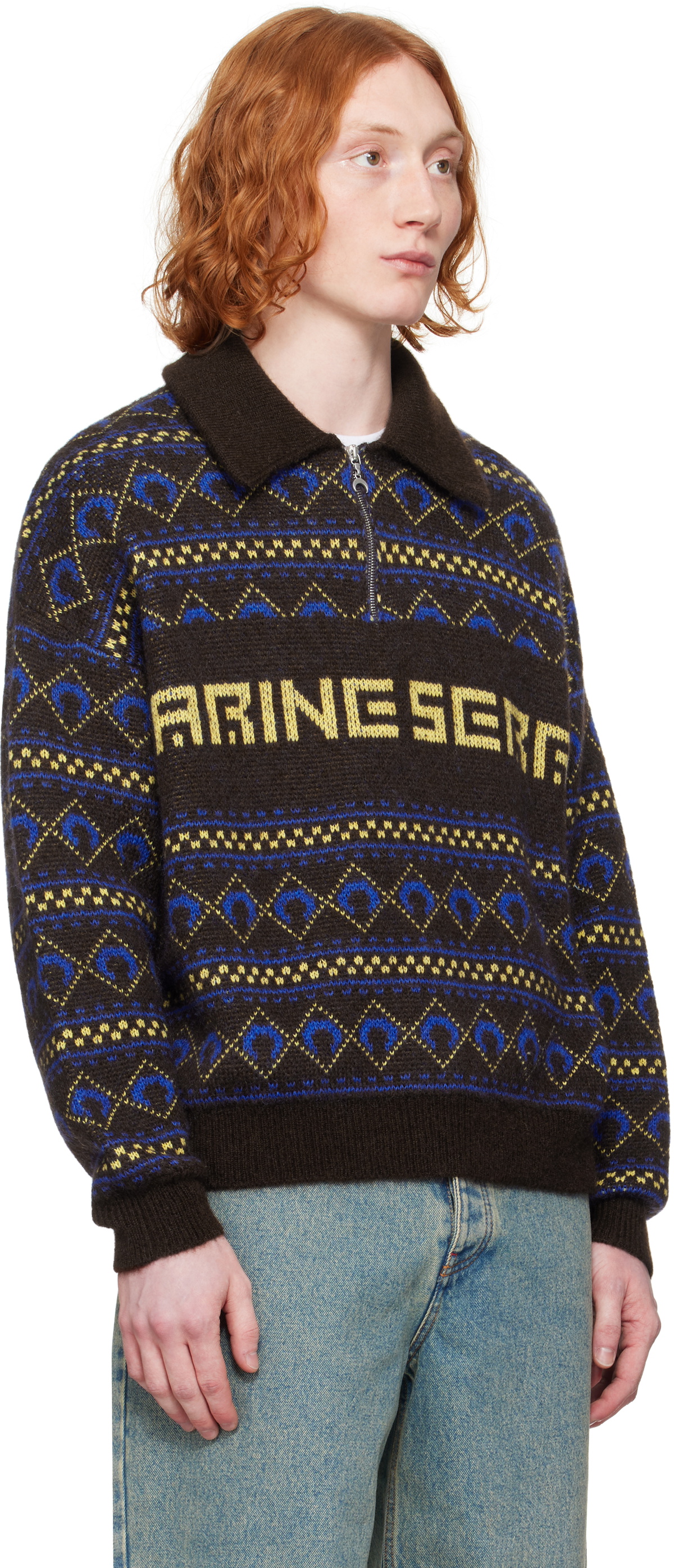 Marine Serre Brown 'Marine Serre' Jacquard Knit Crewneck Sweater