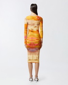 Pinko Slim Fit Midi Dress With Landscape Print Multi. Beige/Pink