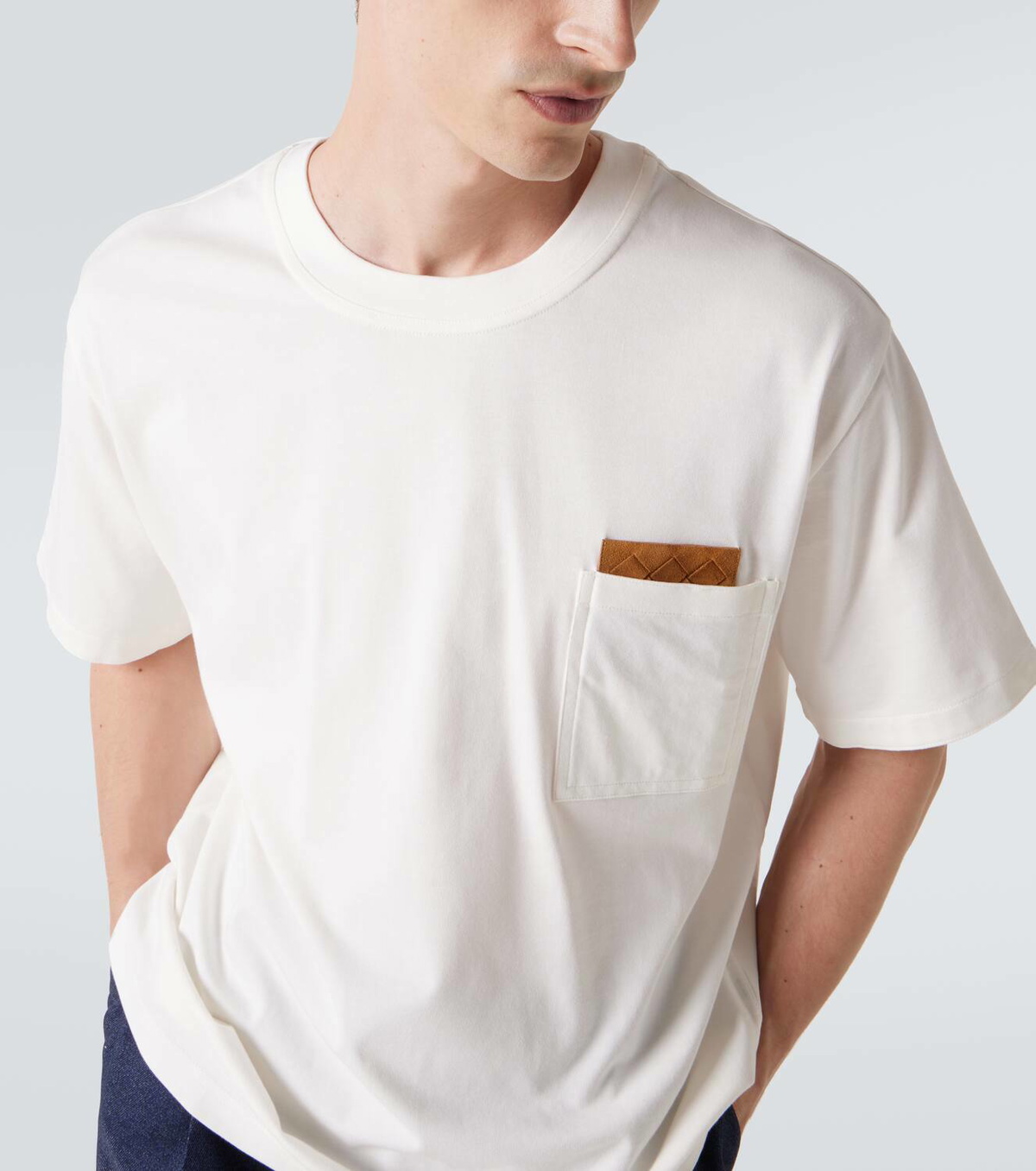 【Bottega Veneta】 Suede-trimmedコットンジャージTシャツ Bottega Veneta Suede-trimmed cotton jersey T-shirt Bottega