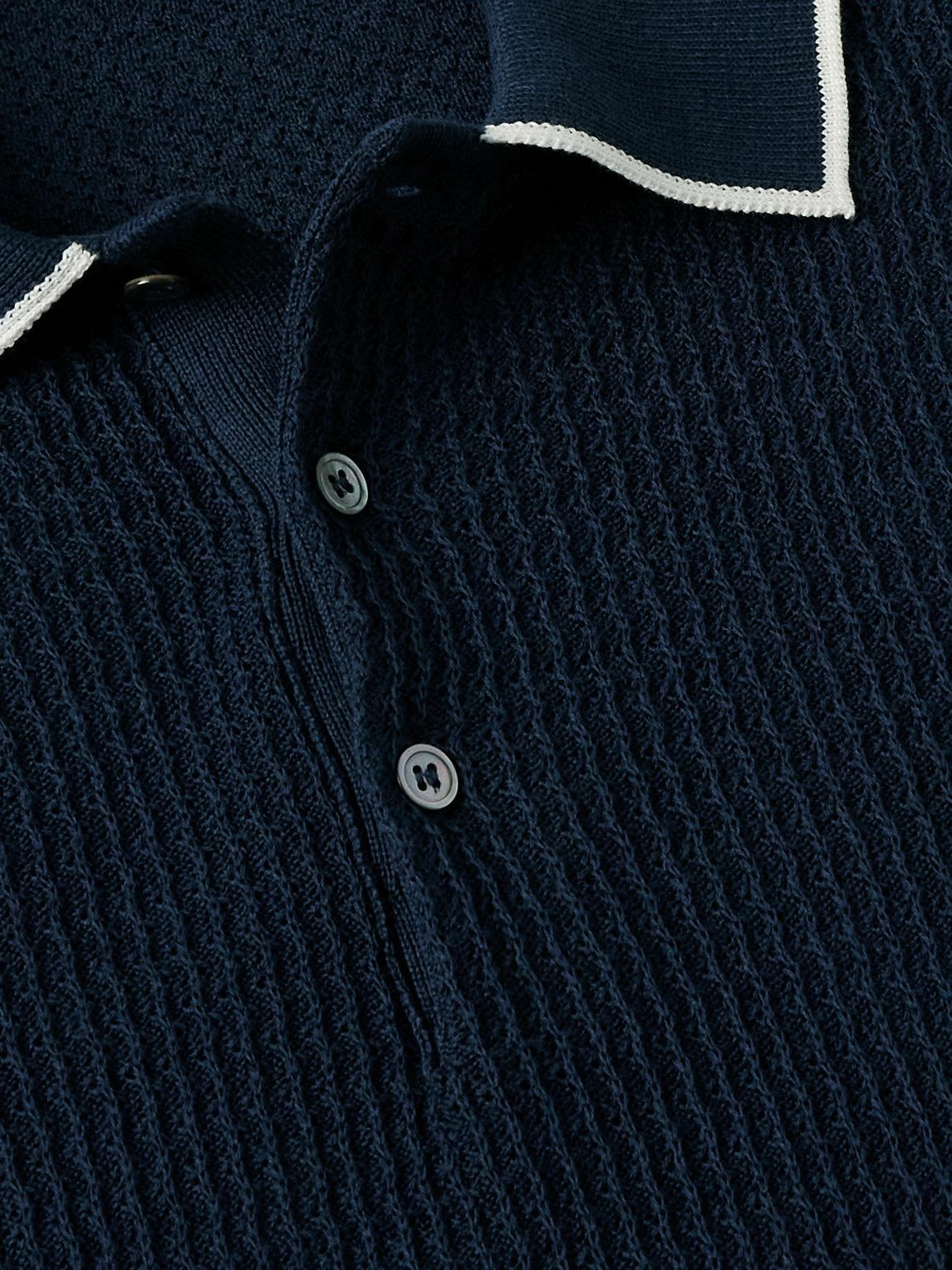 Richard James - Ribbed Cotton and Silk-Blend Polo Shirt - Blue