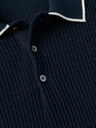 Richard James - Ribbed Cotton and Silk-Blend Polo Shirt - Blue