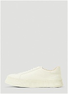Ribbed-Sole Leather Sneakers in Cream
