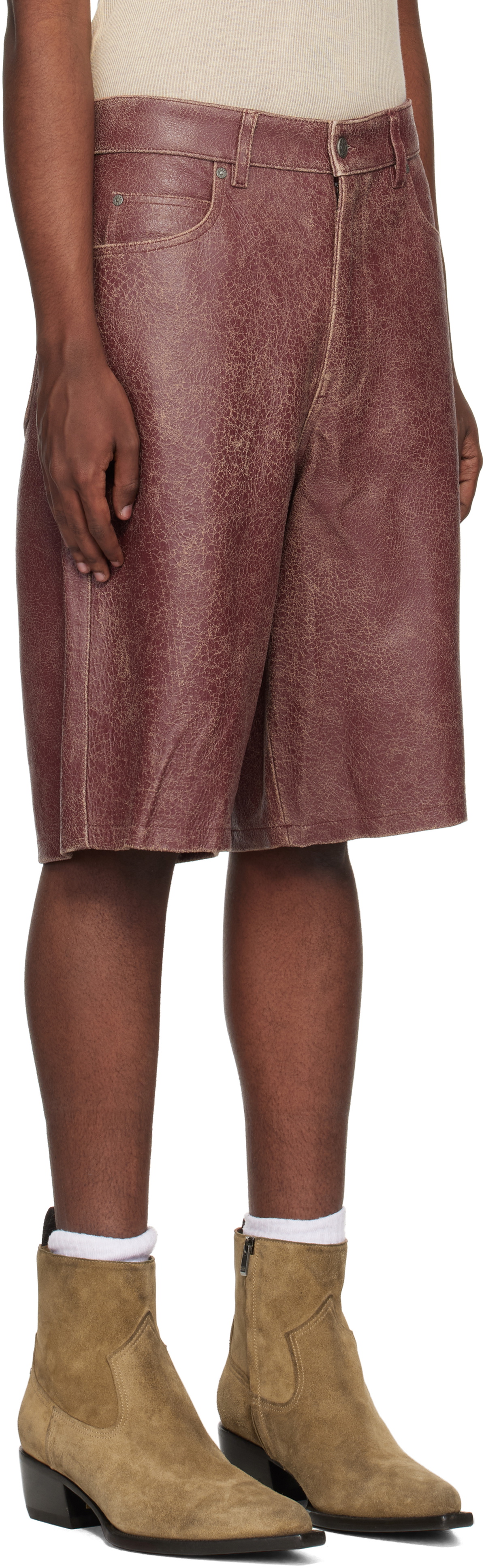 GUESS USA Burgundy Crackle Leather Shorts