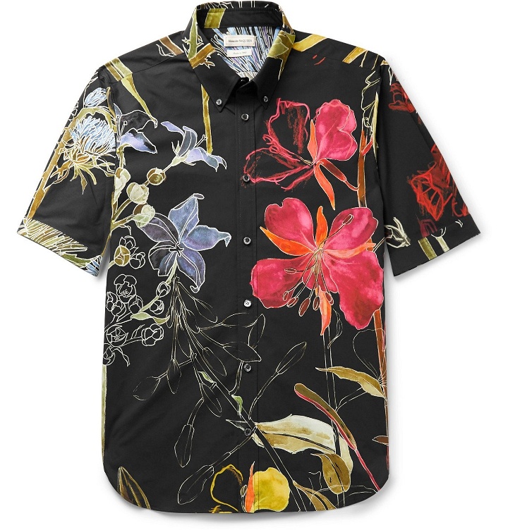 Photo: Alexander McQueen - Button-Down Collar Floral-Print Cotton-Poplin Shirt - Black