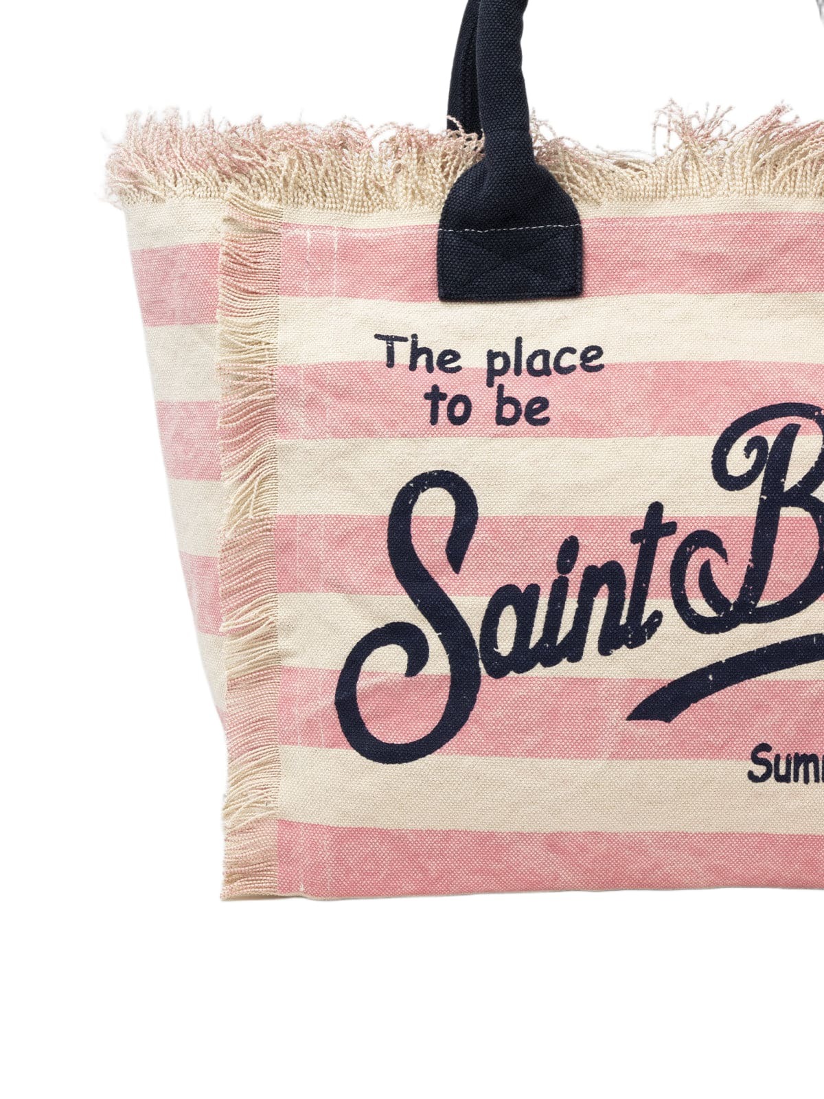 MC2 Saint Barth Pink Striped Cotton Canvas Vanity Tote Bag