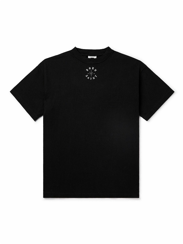 Photo: SAINT Mxxxxxx - Born X Raised Logo-Print Embroidered Cotton-Jersey T-Shirt - Black