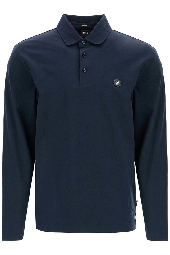 Photo: BOSS polo a maniche lunghe blu scuro in cotone vestibilità loose taglio classico Blue