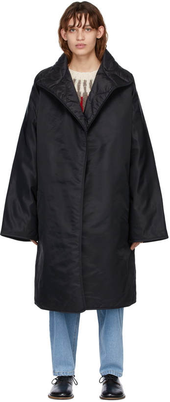 Photo: Hed Mayner Black Slit Unbuttoned Coat