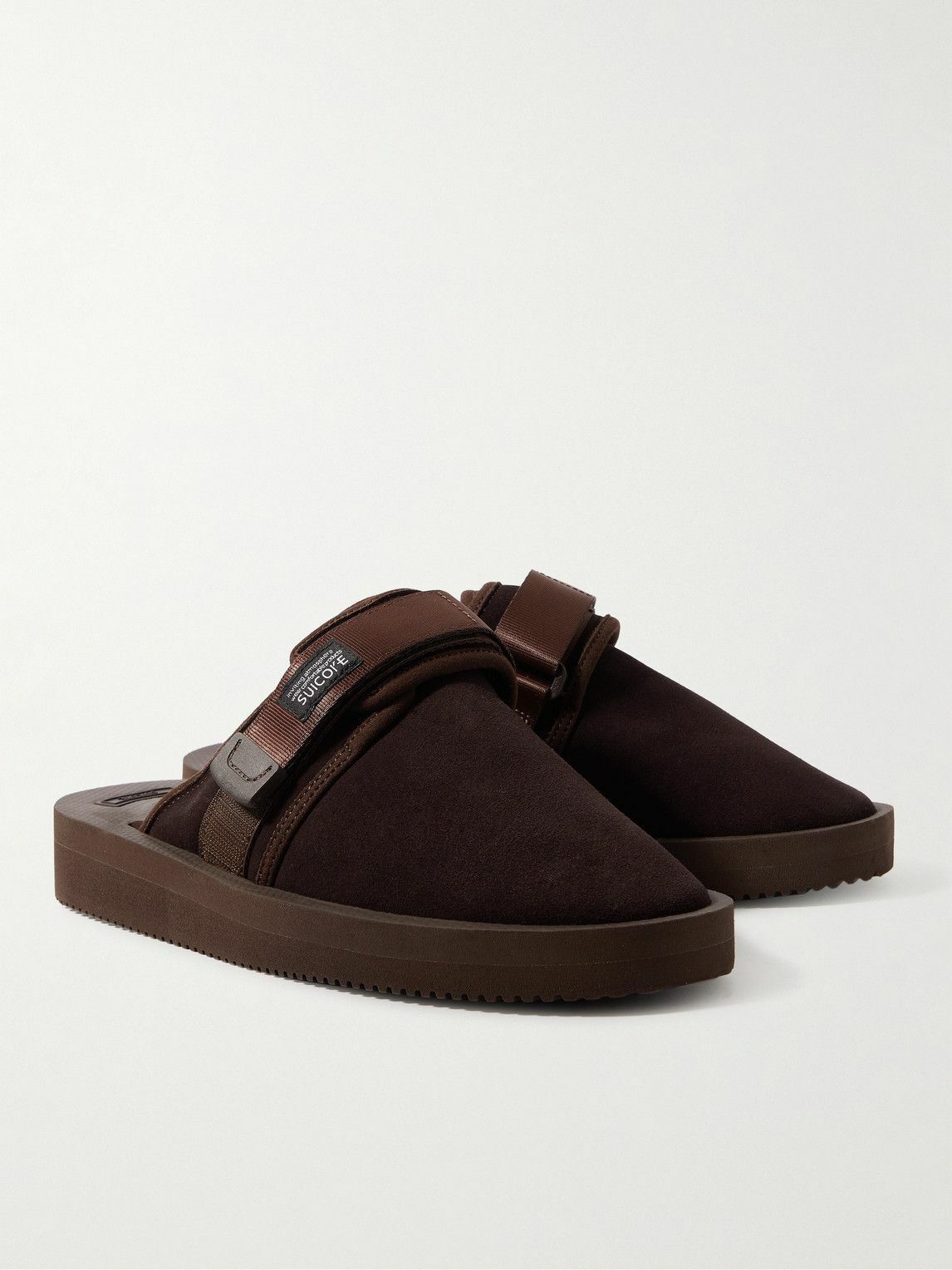 Suicoke - ZAVO-VS Webbing-Trimmed Suede Mules - Brown Suicoke