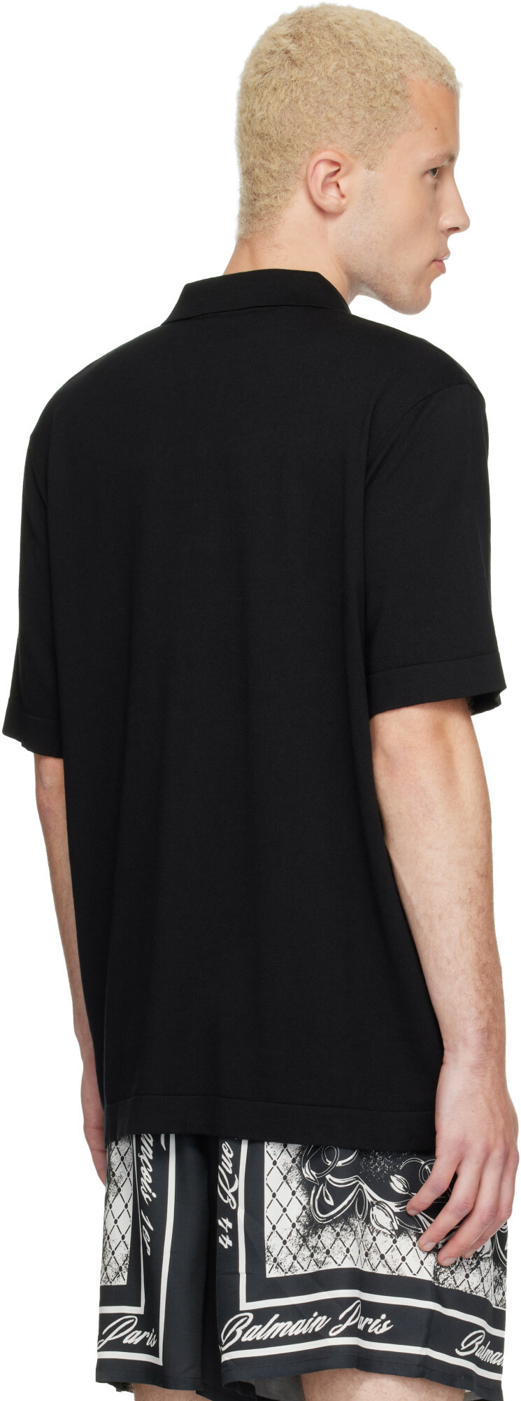 BALMAIN Black Embroidered Cotton Polo