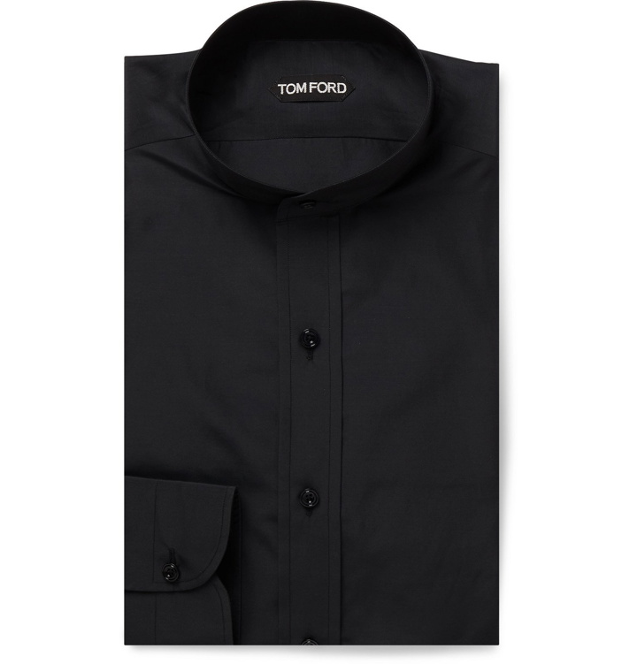 Photo: TOM FORD - Midnight-Blue Grandad-Collar Cotton and Silk-Blend Shirt - Blue