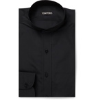 TOM FORD - Midnight-Blue Grandad-Collar Cotton and Silk-Blend Shirt - Blue